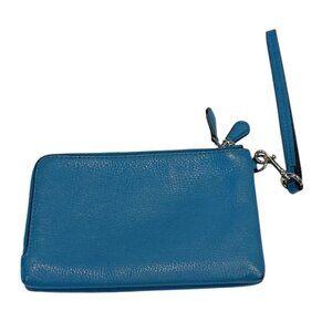 Coach Women's Turquoise Pebbled Leather Double Zip Wristlet Bag